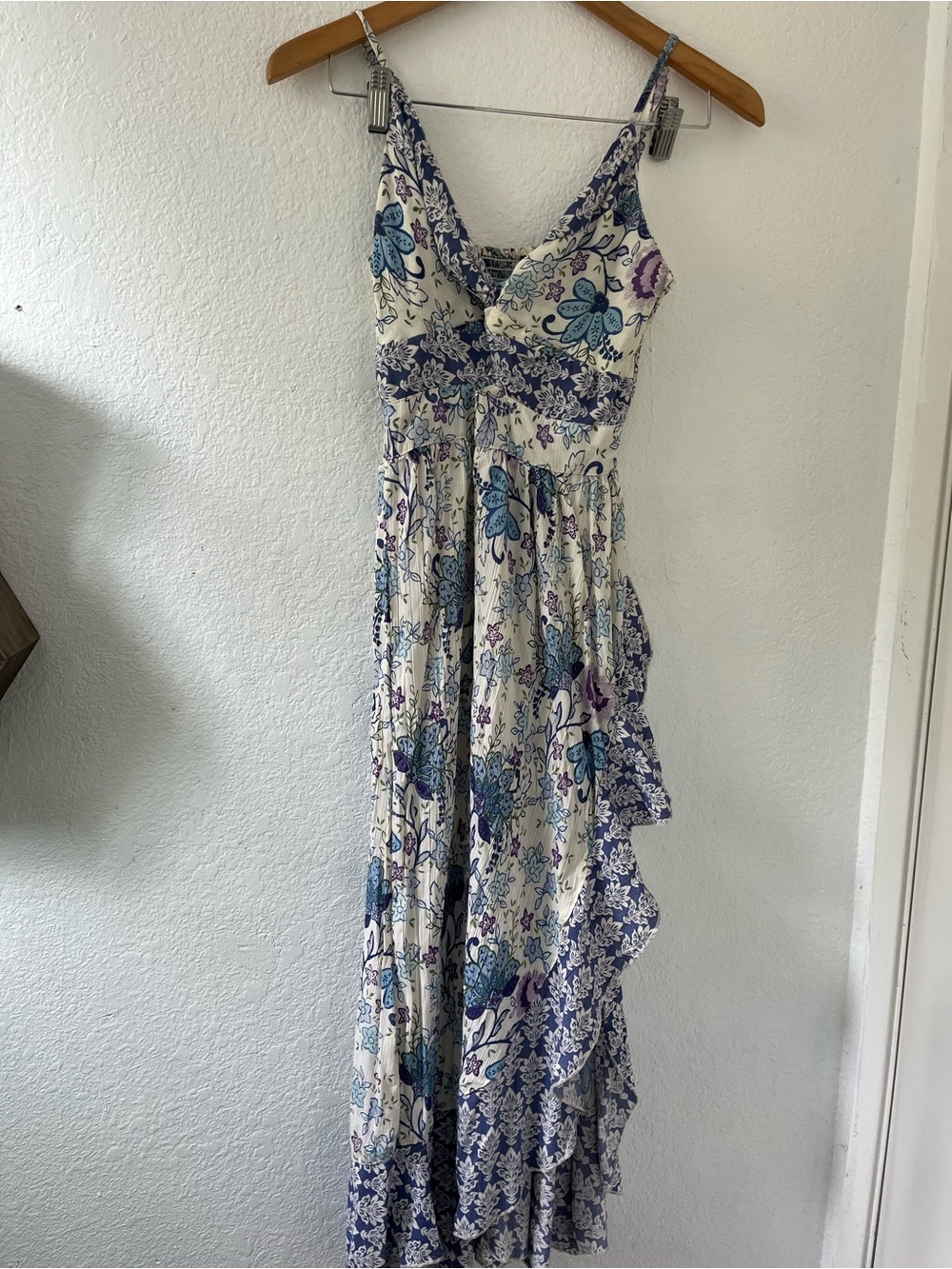 Angie White Maxi Dress with Blue and Purple Floral Print